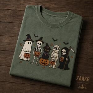 Halloween Shirt, Cute Spooky Ghost Skeleton Witch Pumpkin Tee